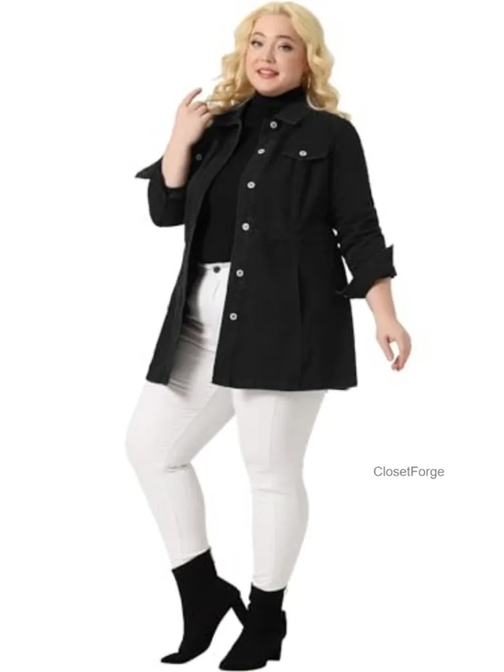 Plus Size Denim Jacket Buttons Long Sleeve Jean Jacket Women